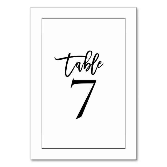 Stilvolle Schwarze Typografie und Grenzhochzeit Tischnummer (Vorderseite)