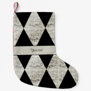 Stilvolle schwarze u. silberne Glitzer-Diamanten Kleiner Weihnachtsstrumpf