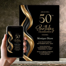 Stilvolle schwarze und goldene 50. Geburtstagsfeie