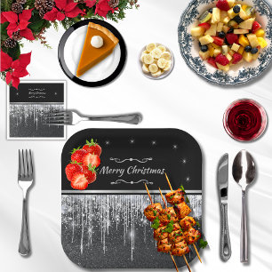 Stilvolle schwarze und silberne Frohe Weihnachtsfe Pappteller