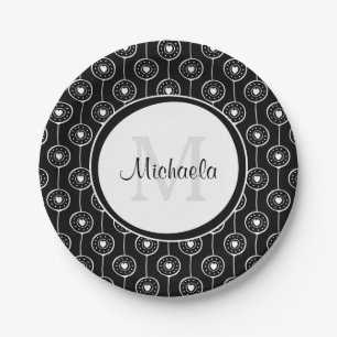Stilvolle schwarze und weiße Herzen Monogramm mit  Pappteller