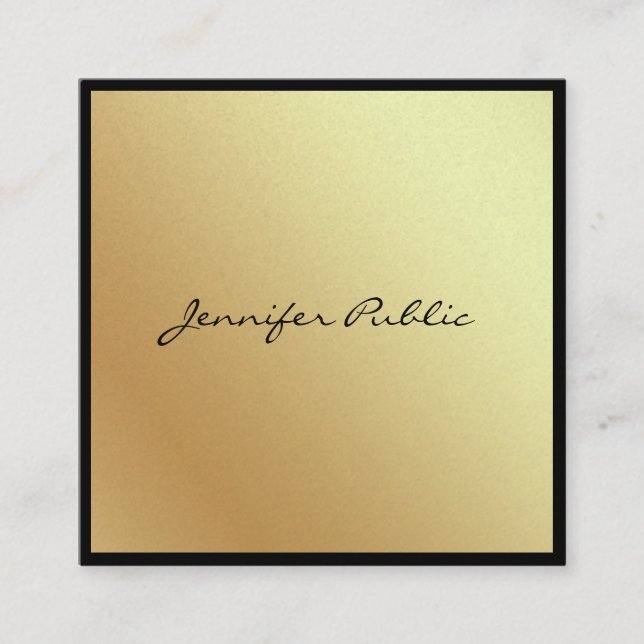 Stilvolle Script Black Gold Trendy Glamour Luxury Quadratische Visitenkarte (Vorderseite)