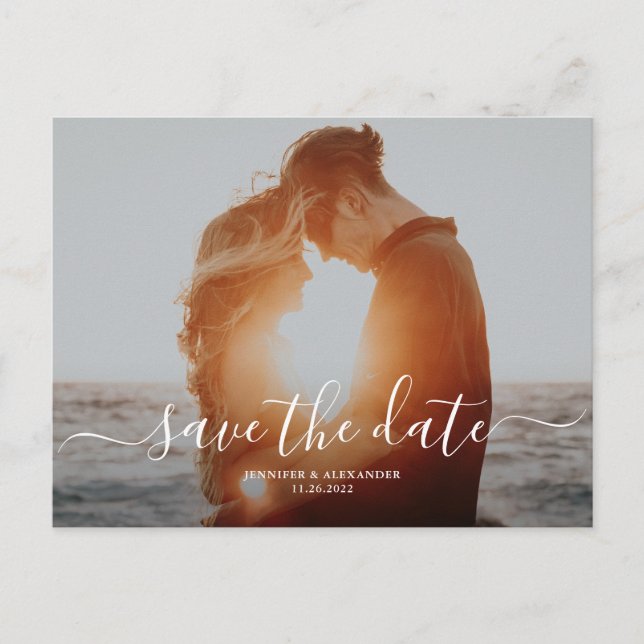 Stilvolle Script Chic Save the Date Hochzeit Postkarte (Vorderseite)