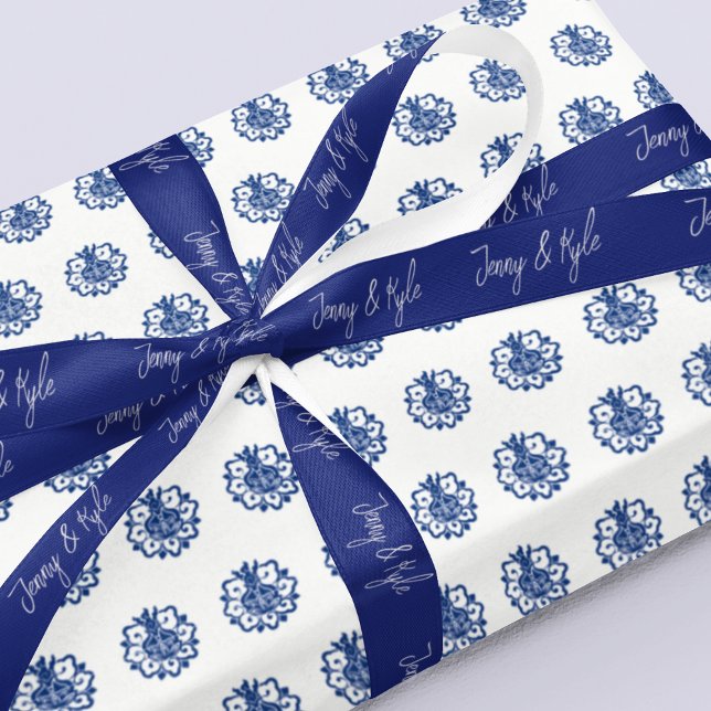 Stilvolle Script Couple Names Navy Blue Satinband (Von Creator hochgeladen)