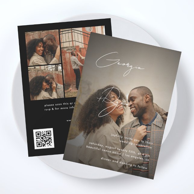 Stilvolle Script & Dark Fade Foto QR Code Wedding Einladung (Von Creator hochgeladen)