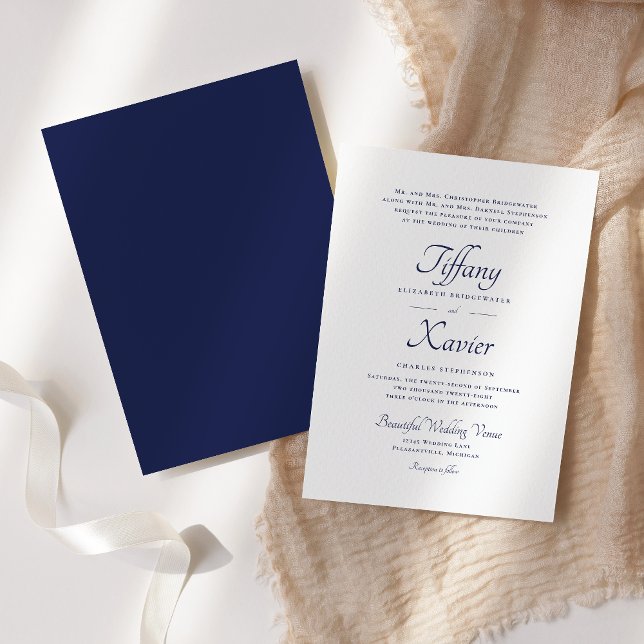 Stilvolle Script-Formal Navy Blue Wedding Einladung (Von Creator hochgeladen)