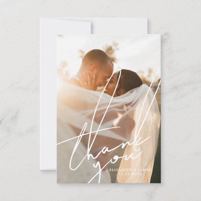 Stilvolle Script-Foto Hochzeit Danke-Card Dankeskarte (Vorderseite)