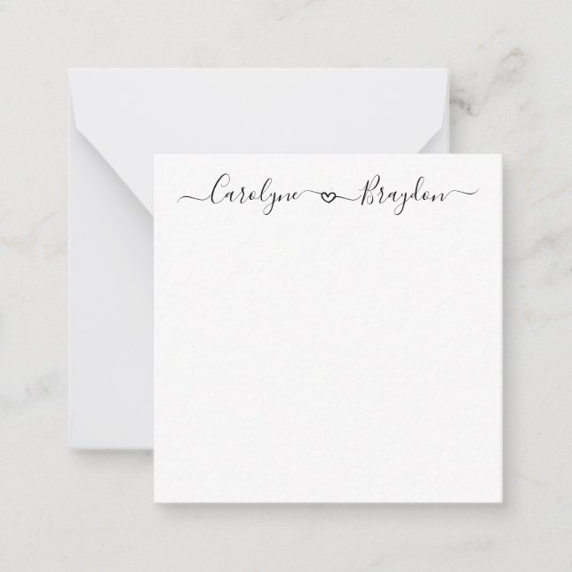 Stilvolle Script Heart Couple Name Wedding Newlywe Mitteilungskarte (Vorderseite)