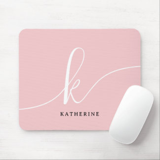 Stilvolle Script Monogram Blush Pink Mousepad