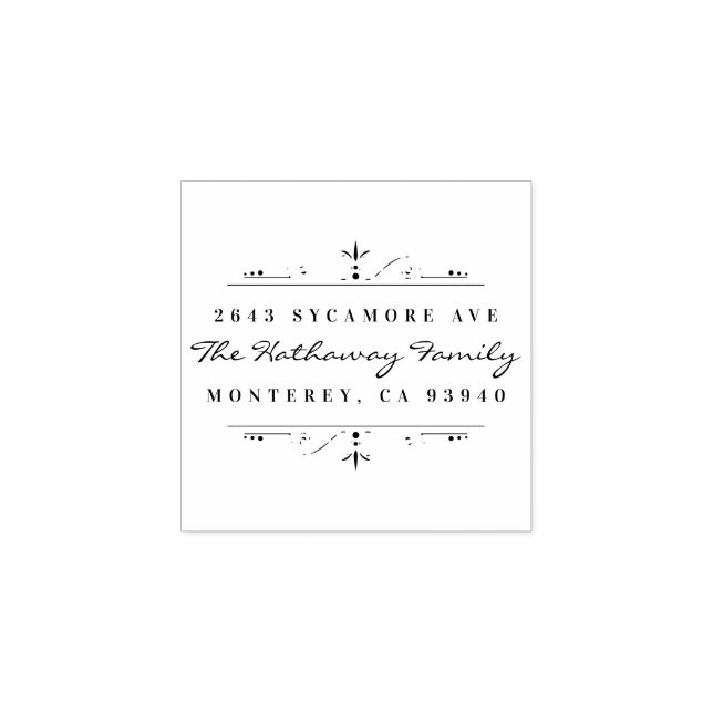 Stilvolle Script & Ornament Family Rücksendeadress Gummistempel (Prägung)