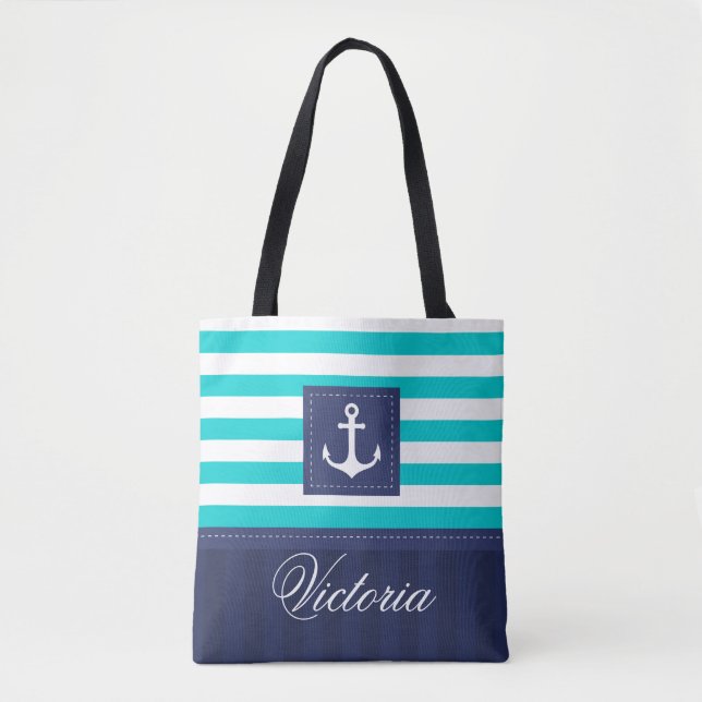 Stilvolle Seeaqua-Marine-Anker-Entwurfs-Gewohnheit Tasche (Vorderseite)
