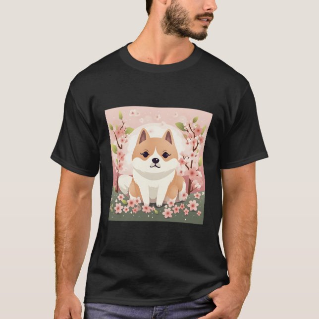 Stilvolle Shiba Inu- und Kirschblossom für Mode T-Shirt (Vorderseite)
