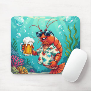 Stilvolle Shrimps mit einem Glas Bier Mousepad