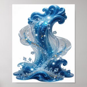 Stilvolle Silber-Wasserwelle Poster