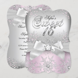 Stilvolle Silver Bow Pink Jewel 16 . Geburtstag Ei Einladung