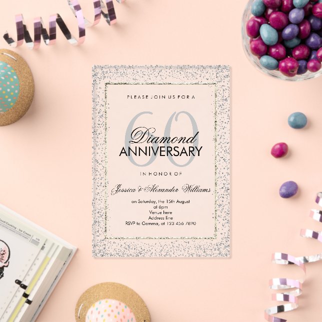 Stilvolle Silver Confetti 60. Diamant Wedding Acryleinladungen (Insitu (Feier))