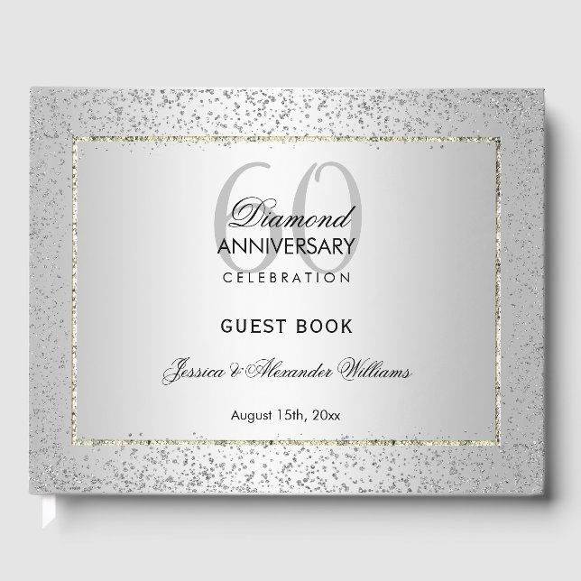 Stilvolle Silver Confetti 60. Diamant Wedding Gästebuch (Vorderseite)