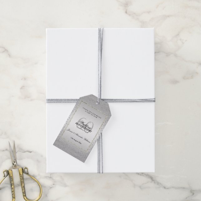 Stilvolle Silver Confetti 60. Diamant Wedding Geschenkanhänger (Mit Garn)