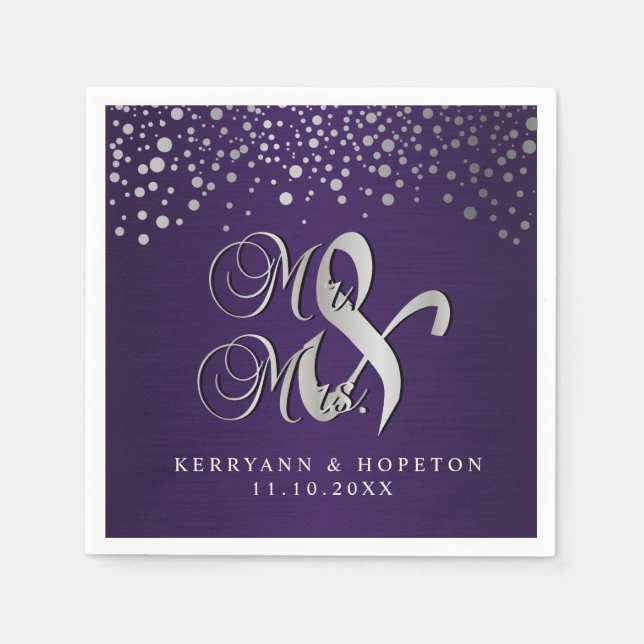 Stilvolle Silver Confetti Dots | Deep Dark Lila Serviette (Vorderseite)