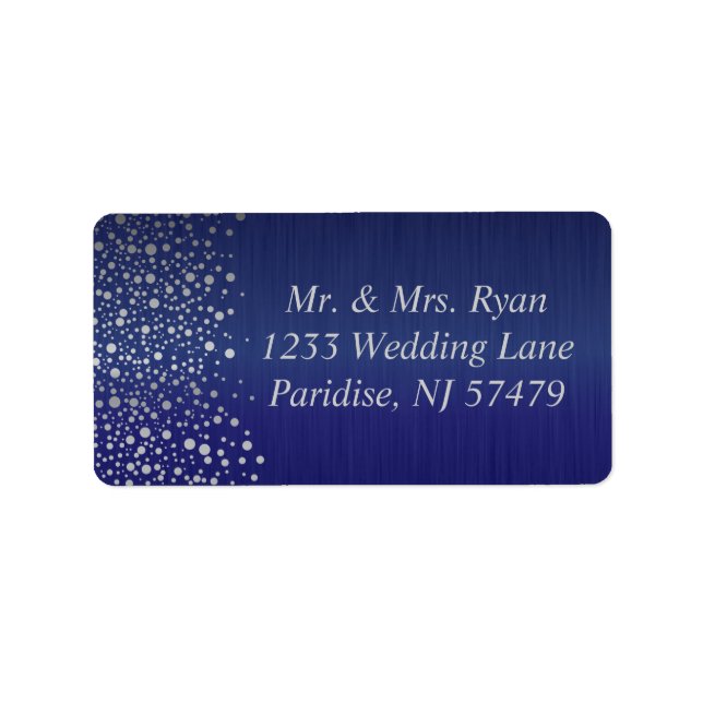 Stilvolle Silver Confetti Dots | Dunkelblau Adressaufkleber (Vorne)