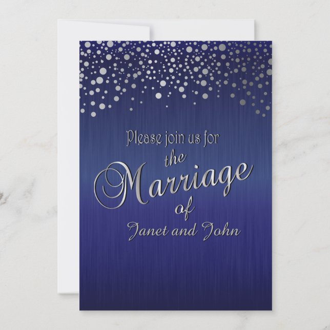 Stilvolle Silver Confetti Dots| Sapphire Blue Einladung (Rückseite)