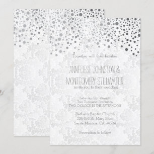 Stilvolle Silver Confetti Dots  Weiße Einladung