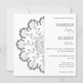 Stilvolle Silver Floral Mandala Wedding Einladung