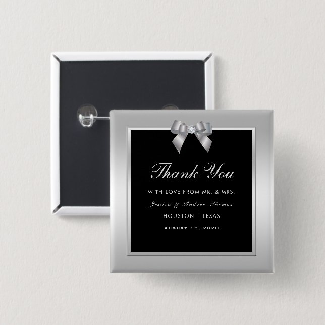 Stilvolle Silver Gem Bow & Black Gastgeschenk Hoch Button (Vorne & Hinten)
