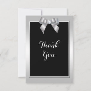 Stilvolle Silver Gem Bow & Black Wedding Dankeskarte