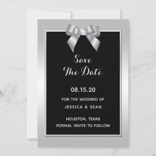 Stilvolle Silver Gem Bow & Black Wedding Save The Date