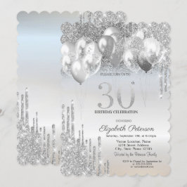 Stilvolle Silver Glitzer Tropfen Balloons 30. Gebu Einladung