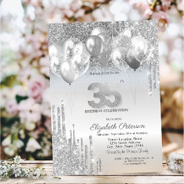 Stilvolle Silver Glitzer Tropfen Balloons 35. Birt Einladung