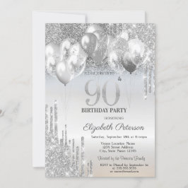 Stilvolle Silver Glitzer Tropfen Balloons 90. Birt Einladung