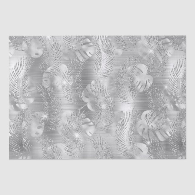 Stilvolle Silver Glitzer Tropical Dschungel-Blätte Seidenpapier (Vorderseite)