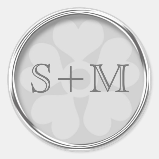 Stilvolle Silver Gray 2 Monogram Initials Runder Aufkleber (Vorderseite)