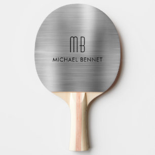 Stilvolle Silver Gray Metallic Monogram Name Tischtennis Schläger