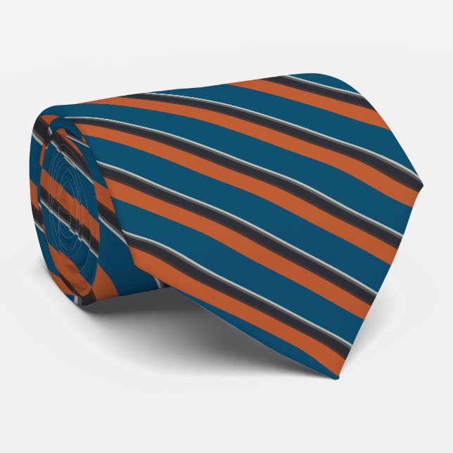 Stilvolle Silver Gray Navy Orange Red Blue Streife Krawatte (Gerollt)