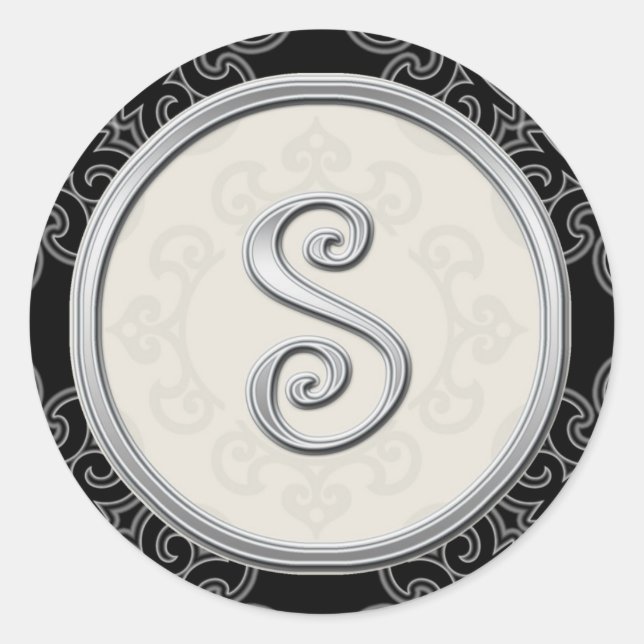 Stilvolle Silver Monogram Stickers::Initial S Sieg Runder Aufkleber (Vorderseite)