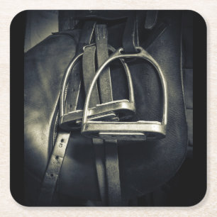 Stilvolle Silver Stirrups auf English Riding Saddl Rechteckiger Pappuntersetzer