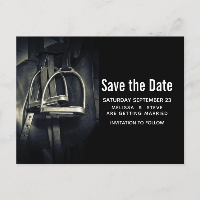 Stilvolle Silver Stirrups Save the Date Einladungspostkarte (Vorderseite)