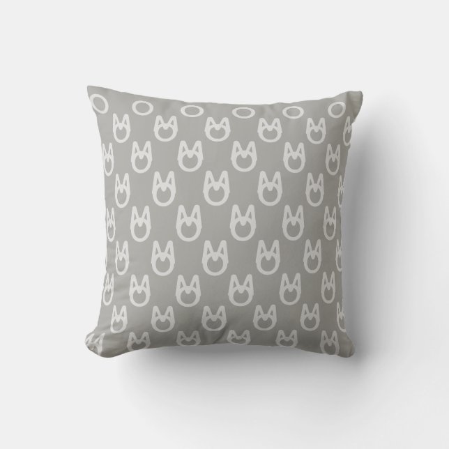 Stilvolle Silver Wild Cat Pattern auf Gray Kissen (Vorderseite)