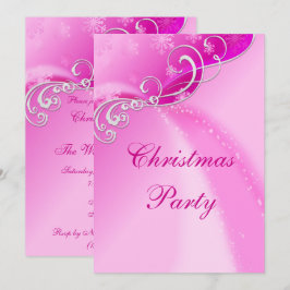 Stilvolle Silver Wirbel & Pink Snowflake Glitzern Einladung