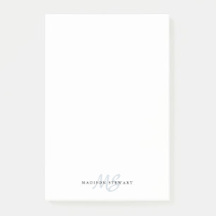 Stilvolle Silvery Gray Pinsel Script Monogram Nied Post-it Klebezettel
