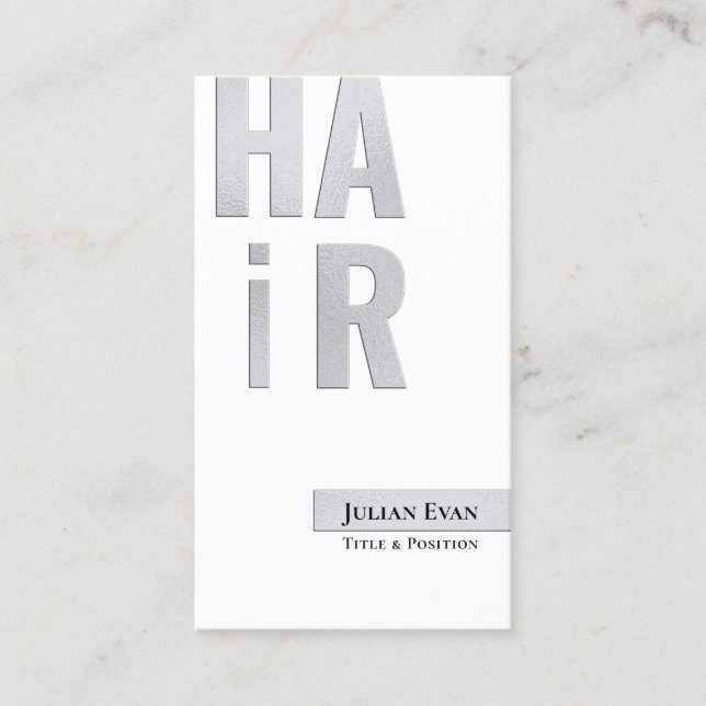 Stilvolle Silvery White Friseur Business Card Visitenkarte (Vorderseite)