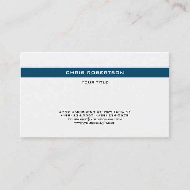 Stilvolle Simple Ocean Blue White Minimalistisch Visitenkarte (Vorderseite)