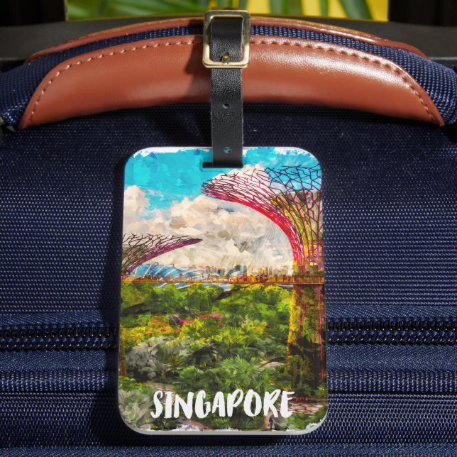 Stilvolle Singapur Asia Watercolor Travel Gepäckanhänger (Vorderseite Insitu 2)