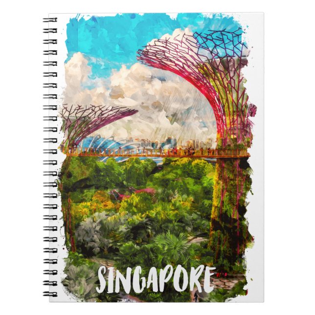 Stilvolle Singapur Asia Watercolor Travel Notizblock (Vorderseite)