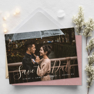 Stilvolle Skript-Foto-Overlay Save the Date Einlad Folieneinladung