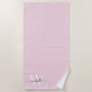 Stilvolle Skripte Moderner Blush Pink Monogram Nam Strandtuch