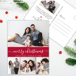 Stilvolle Skriptfamilie Foto Collage Red Christmas Postkarte